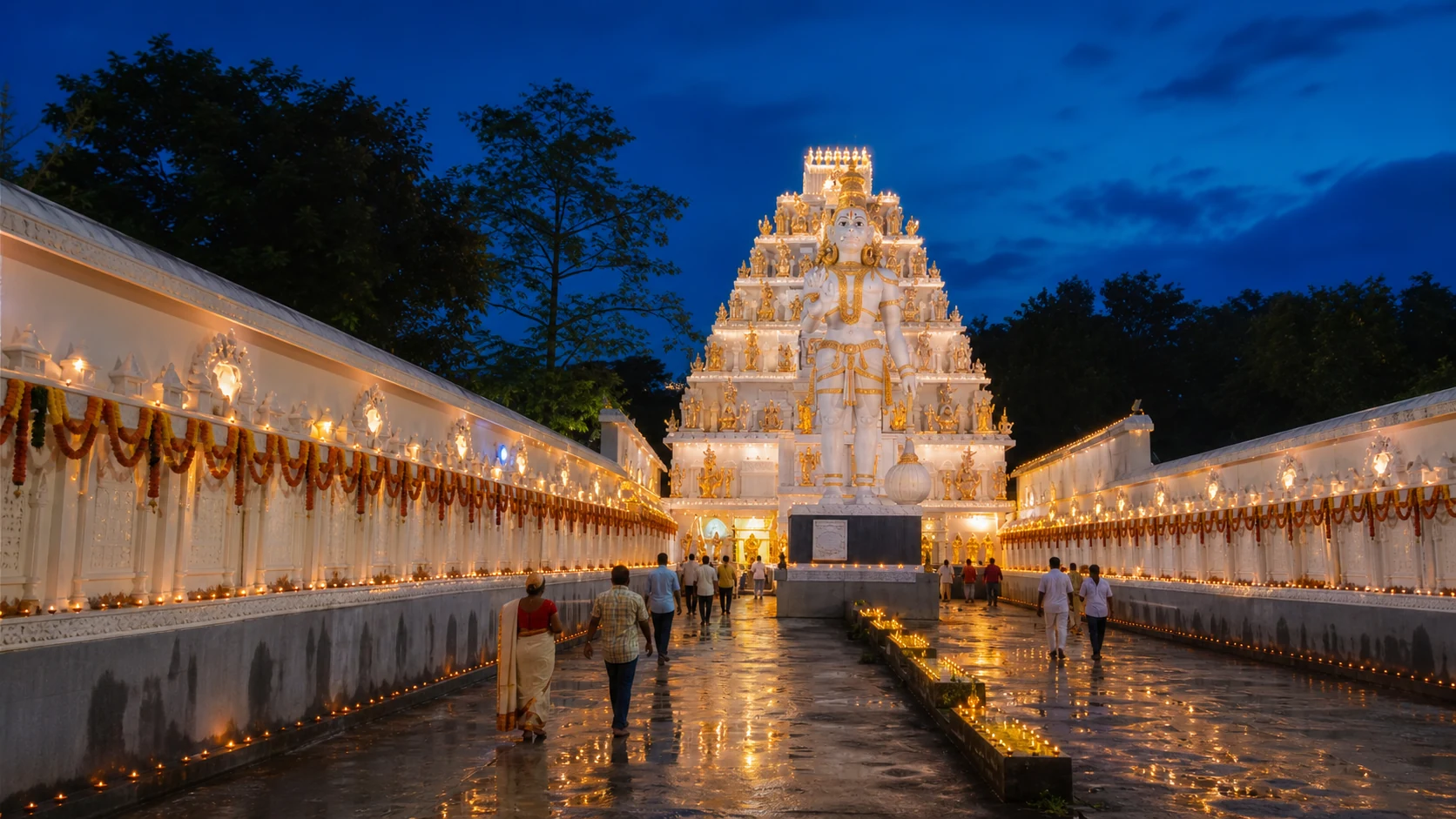 Illuminated approach to the Samiti puja pandal near Ranchi Railway Station