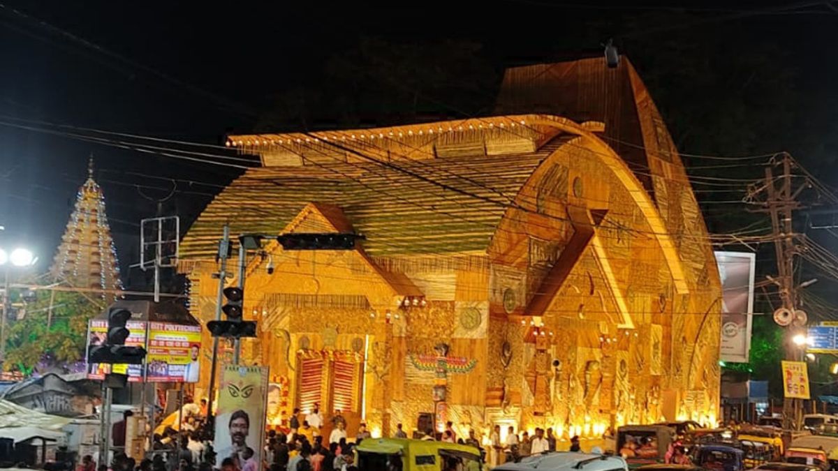 Bamboo crafted Durga Puja pandal in Ranchi in 2022