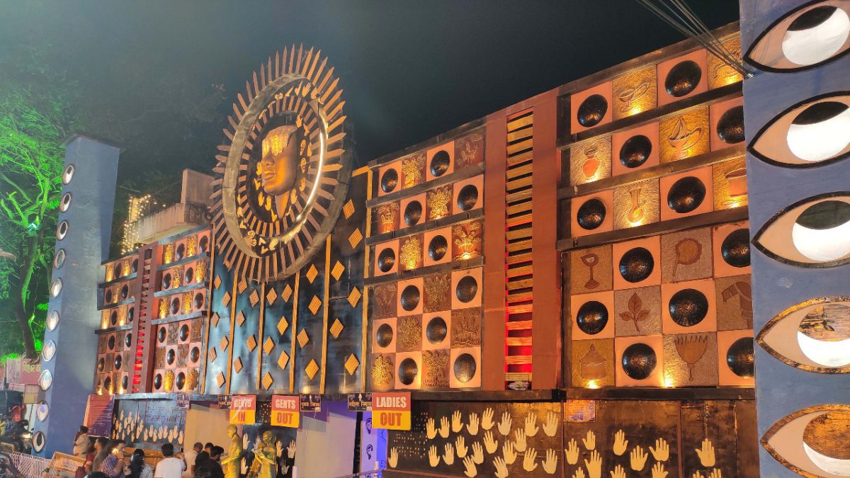 Eye themed Durga Puja pandal facade in Ranchi in 2022