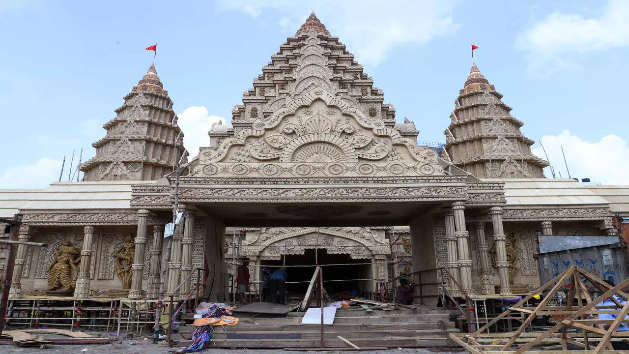 Angkor Wat inspired Durga Puja pandal under construction in Ranchi in 2023