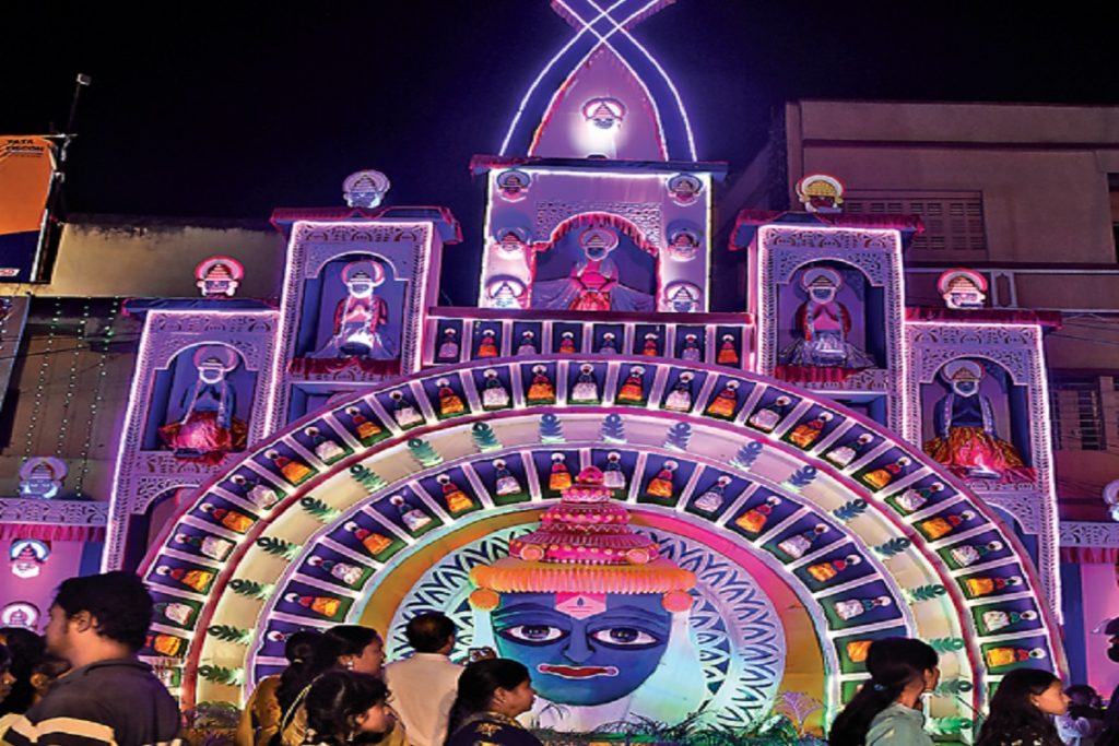 Decorated Geetanjali Club Durga Puja facade in Ranchi in 2023