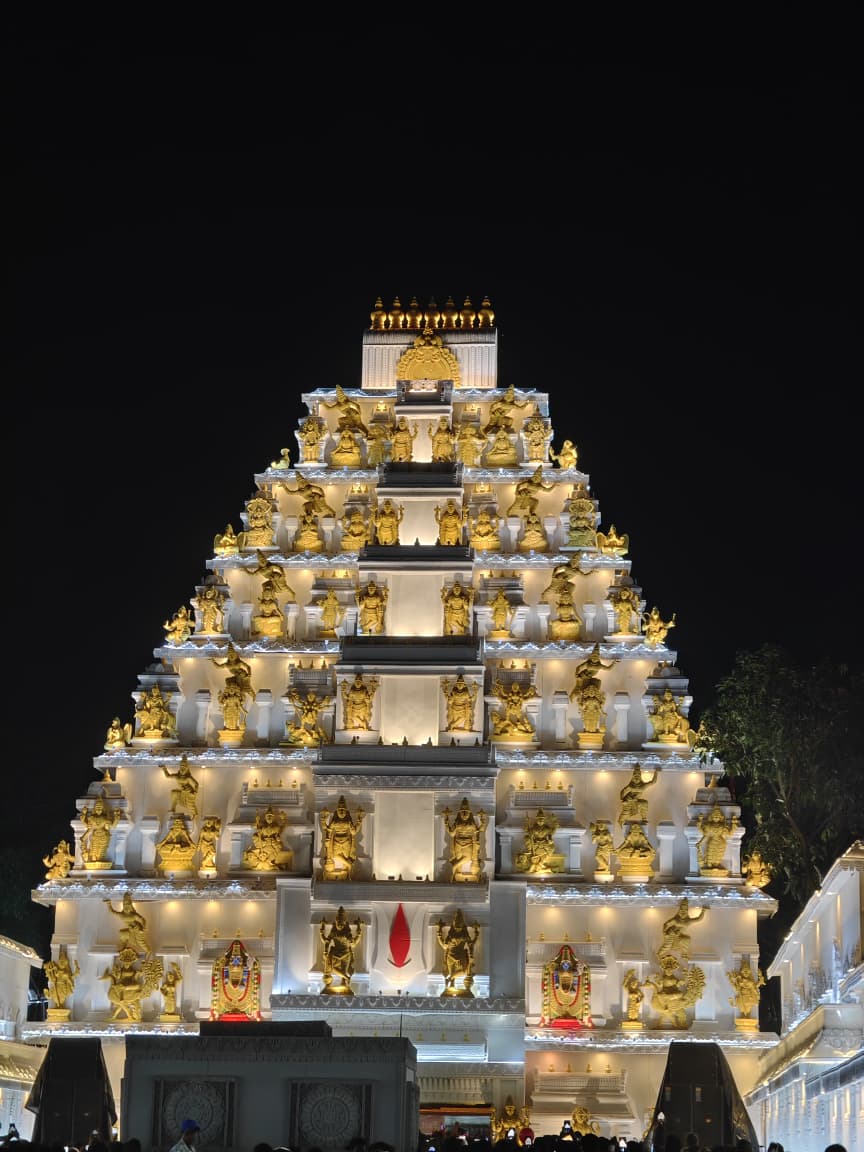 Illuminated Tirupati inspired facade at Ranchi Railway Station in 2025